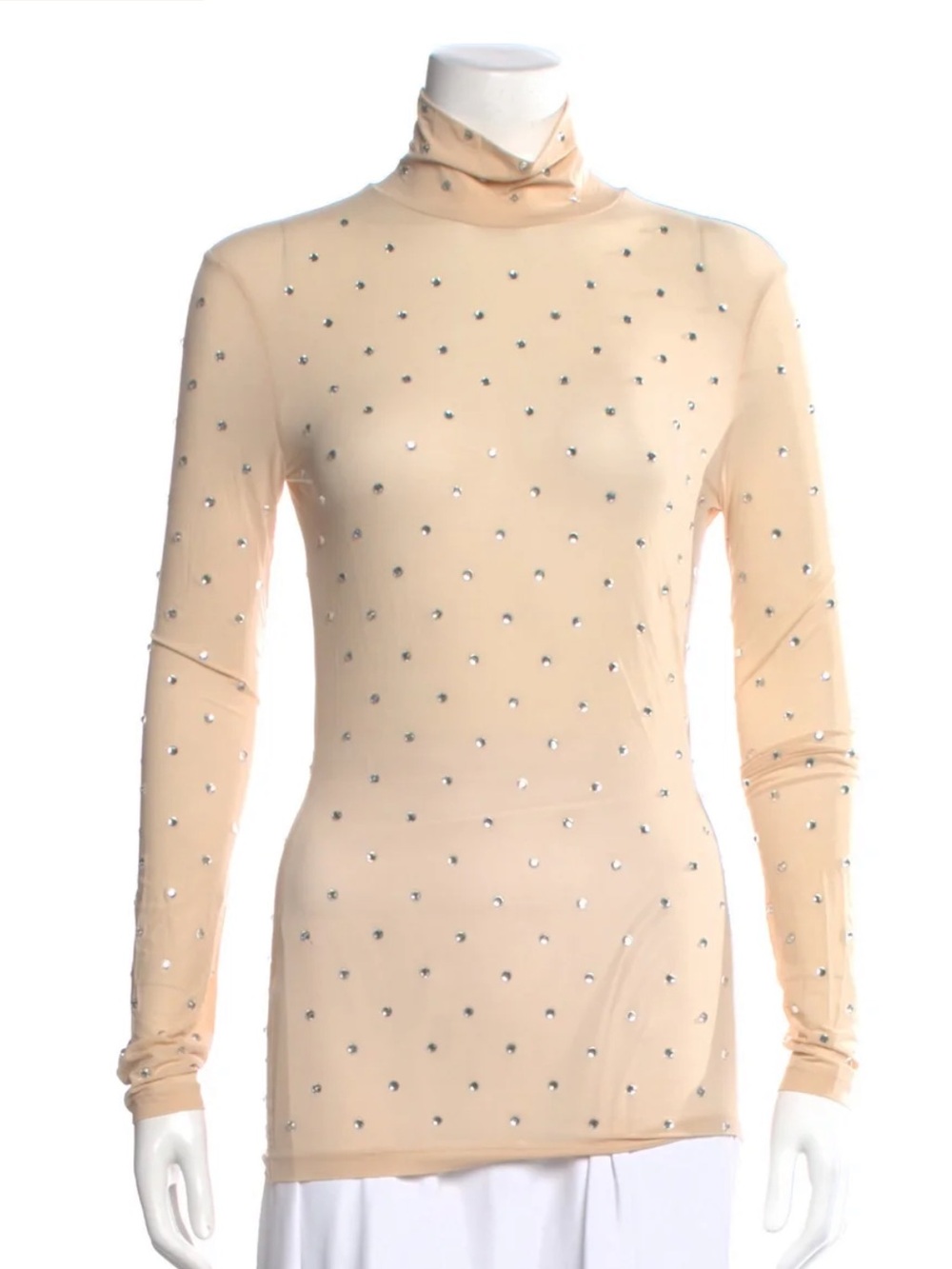 Paco Rabanne Crystal Embellished Nude Cupro Turtleneck Top - Size 38